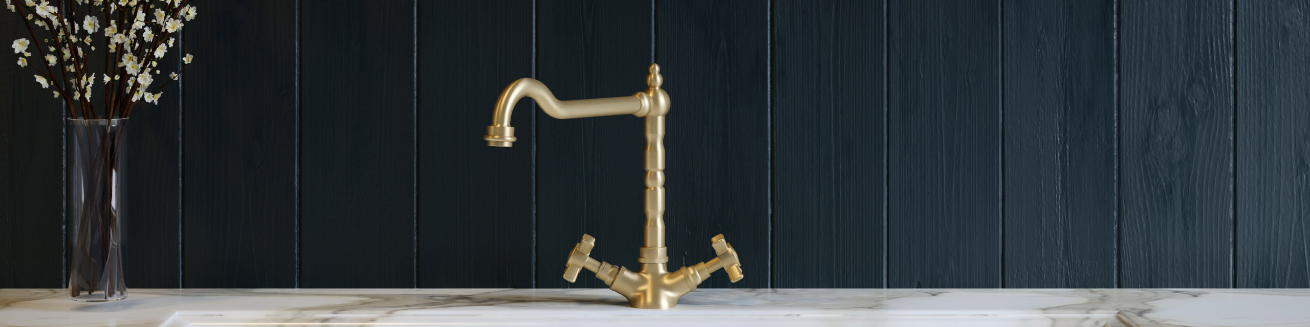 Elsa brushed brass dual lever kitchen tap