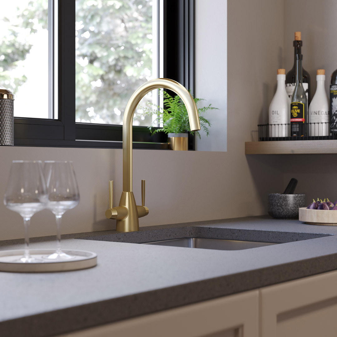 IVY dual lever brass tap with brushed chrome inset sink