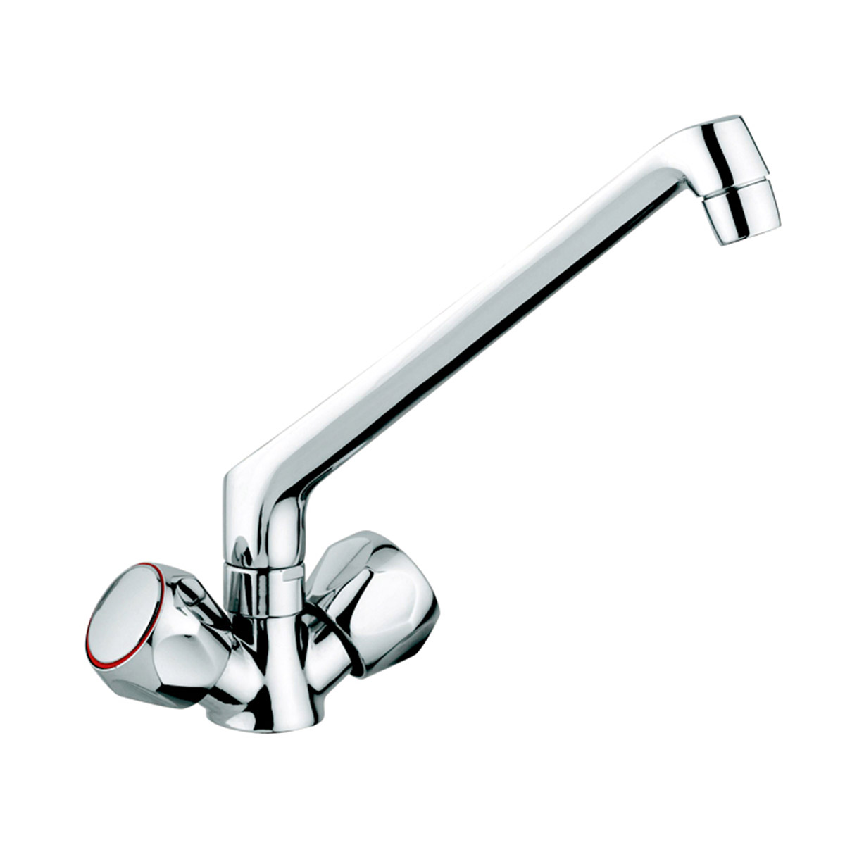 The Edith dual lever kitchen tap from Eirline is a striking single flow sink mixer that's available in chrome finish.